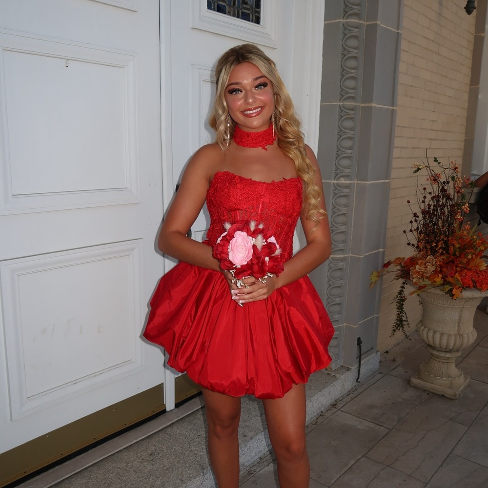 Sherri Hill Red Strapless Dress
